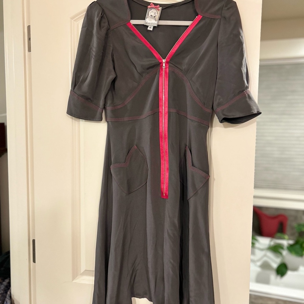 Vintage Yoana Baraschi Gray Dress with Pink Accents size 6 small